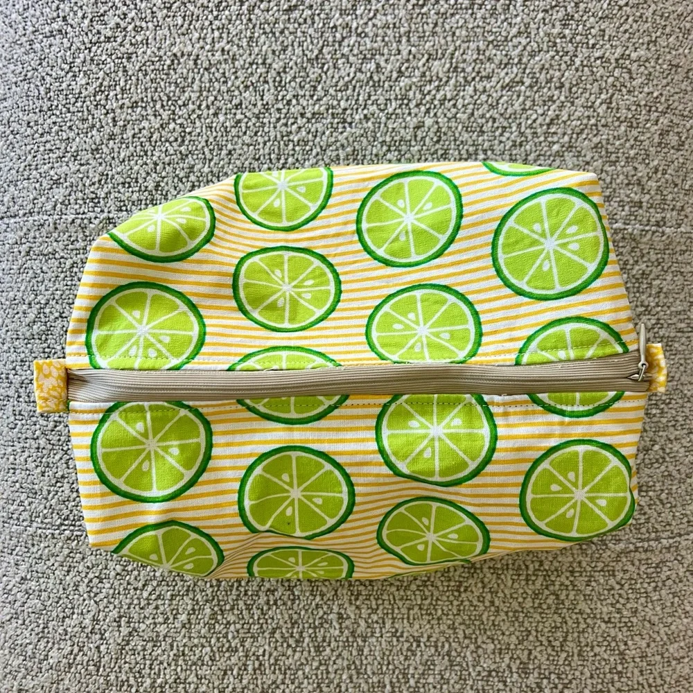 Lime Print Yellow Stripe Canvas Cosmetic Bag